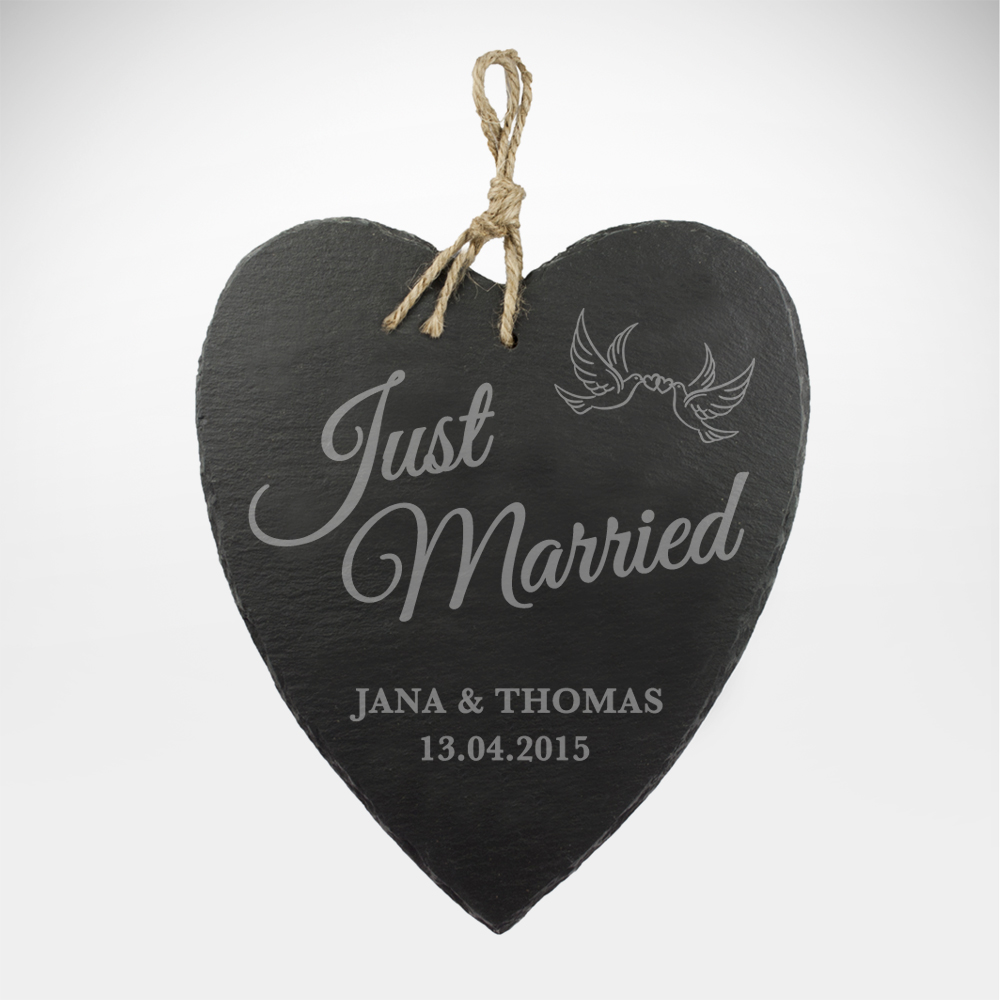 Schieferherz zur Hochzeit mit Gravur - Just Married - Personalisiert