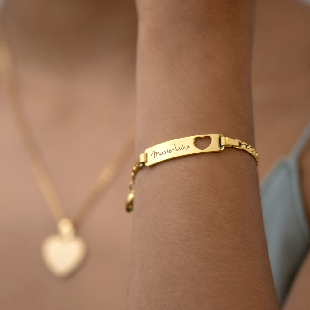 Armband mit Gravur - Name Herz - Gold - Personalisiert