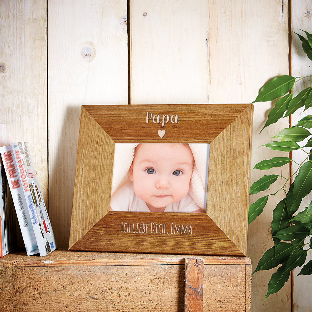 Bilderrahmen aus Holz mit Gravur für Papa - Herz - Personalisiert