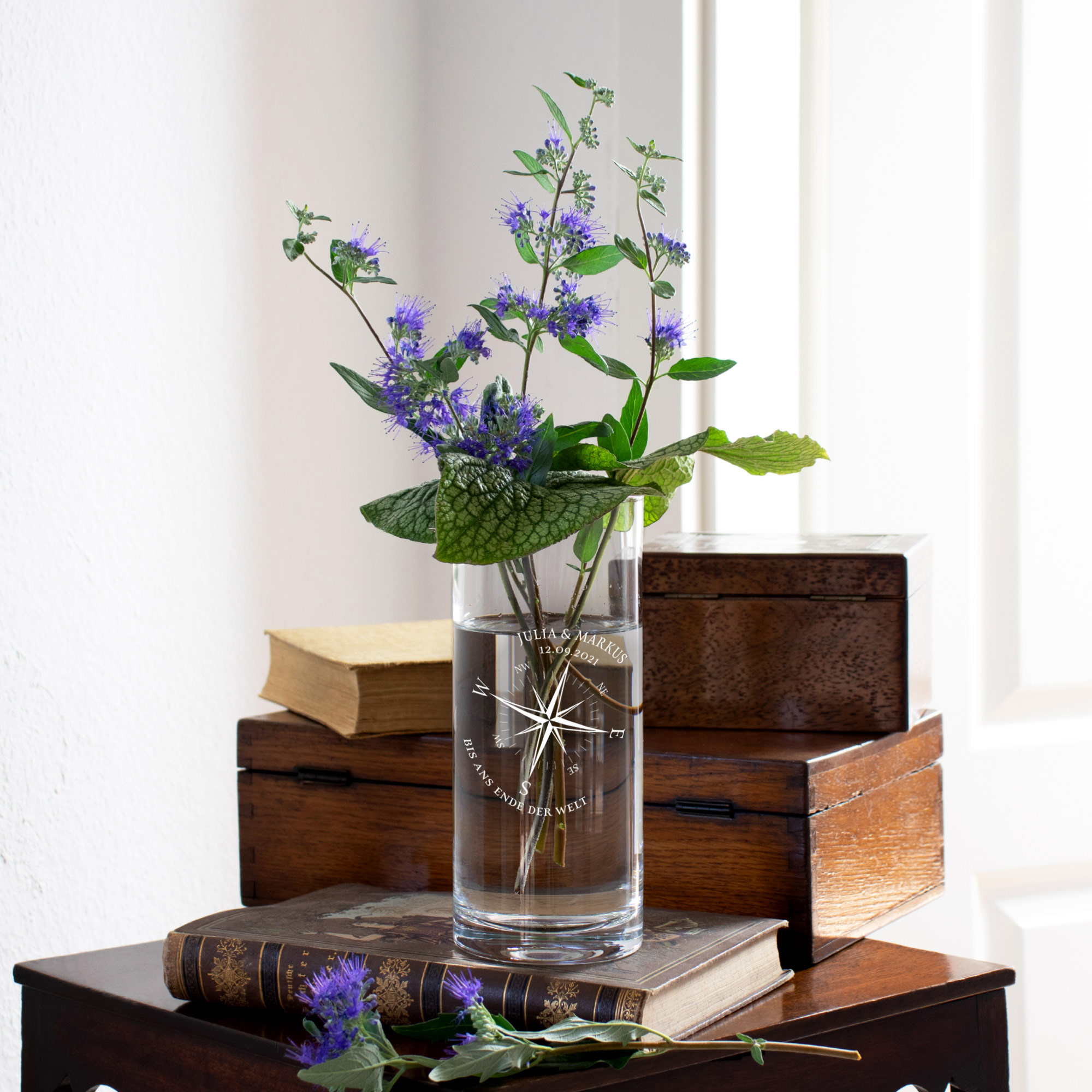 Vase - Rund - Kompass Liebe - Personalisiert