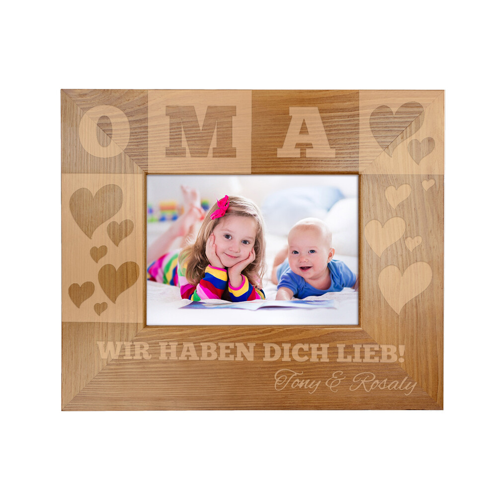 Bilderrahmen aus Holz mit Gravur für Oma - Personalisiert