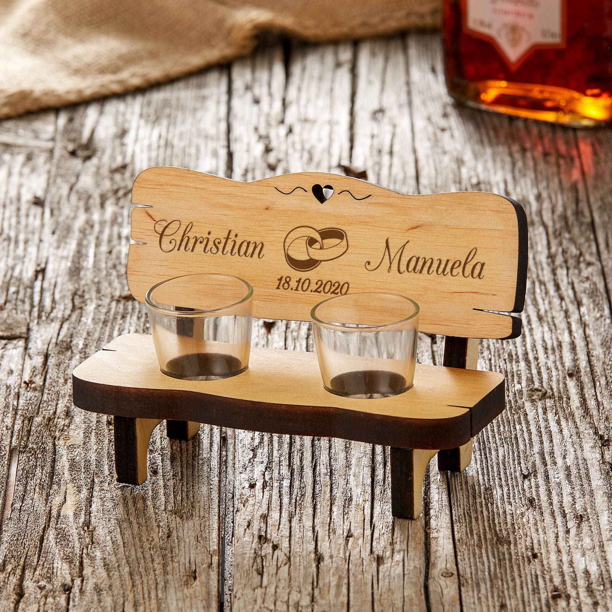 Schnapsbank mit Gravur zur Hochzeit - Personalisiert