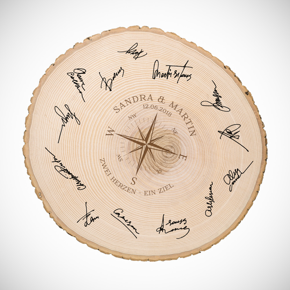 Riesen Baumscheibe mit Gravur - Liebes Kompass - Personalisiert