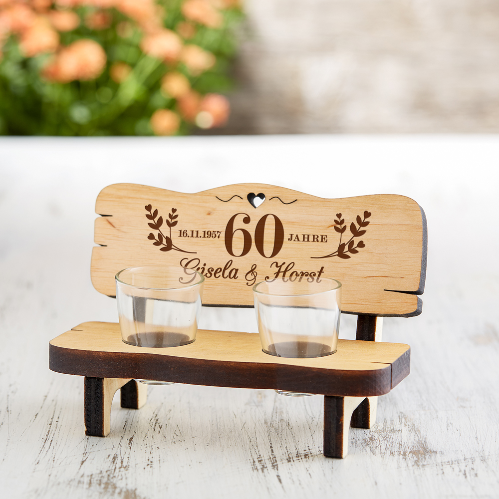 Schnapsbank mit Gravur zu Diamantenen Hochzeit - Personalisiert