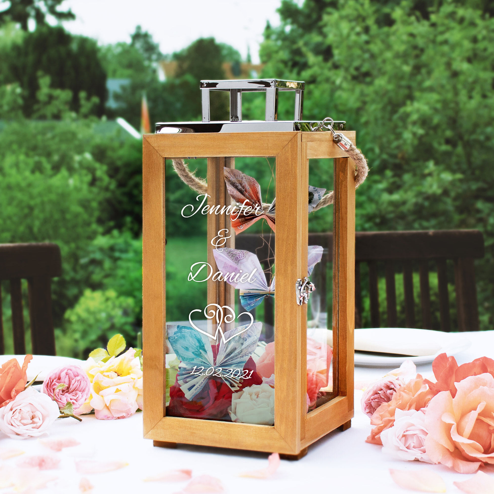 Laterne aus Holz zur Hochzeit - Personalisiert