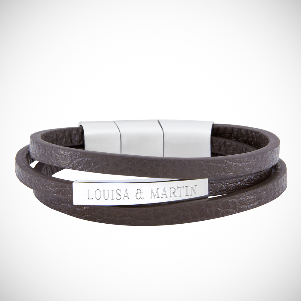 Lederarmband - 3er schmal - Braun - 2 Namen - Personalisiert
