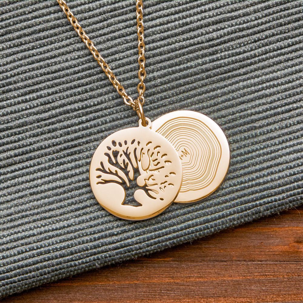 Halskette mit Gravur - Baum und Jahresringe - Gold - Personalisiert
