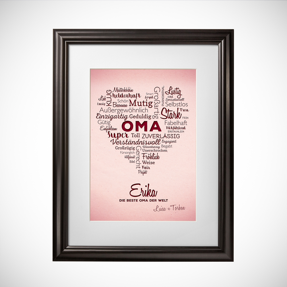 Wortwolke Herz für Oma - Personalisiert - Ihre Namen im Bild