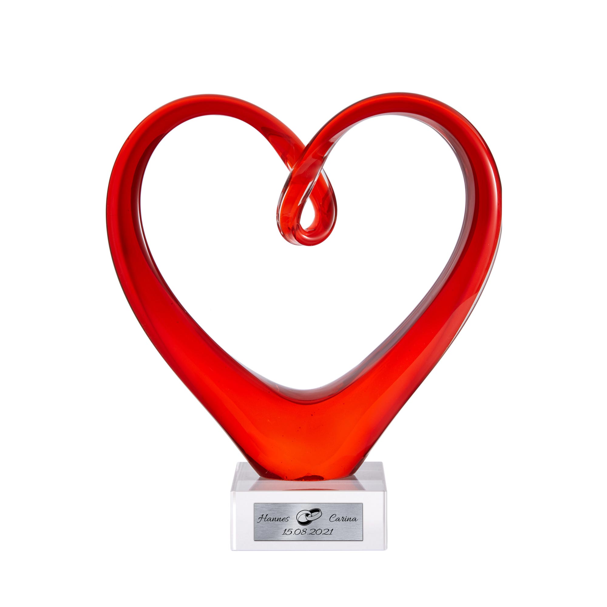 Herz aus Glas mit Gravur zur Hochzeit - Ringe - Personalisiert