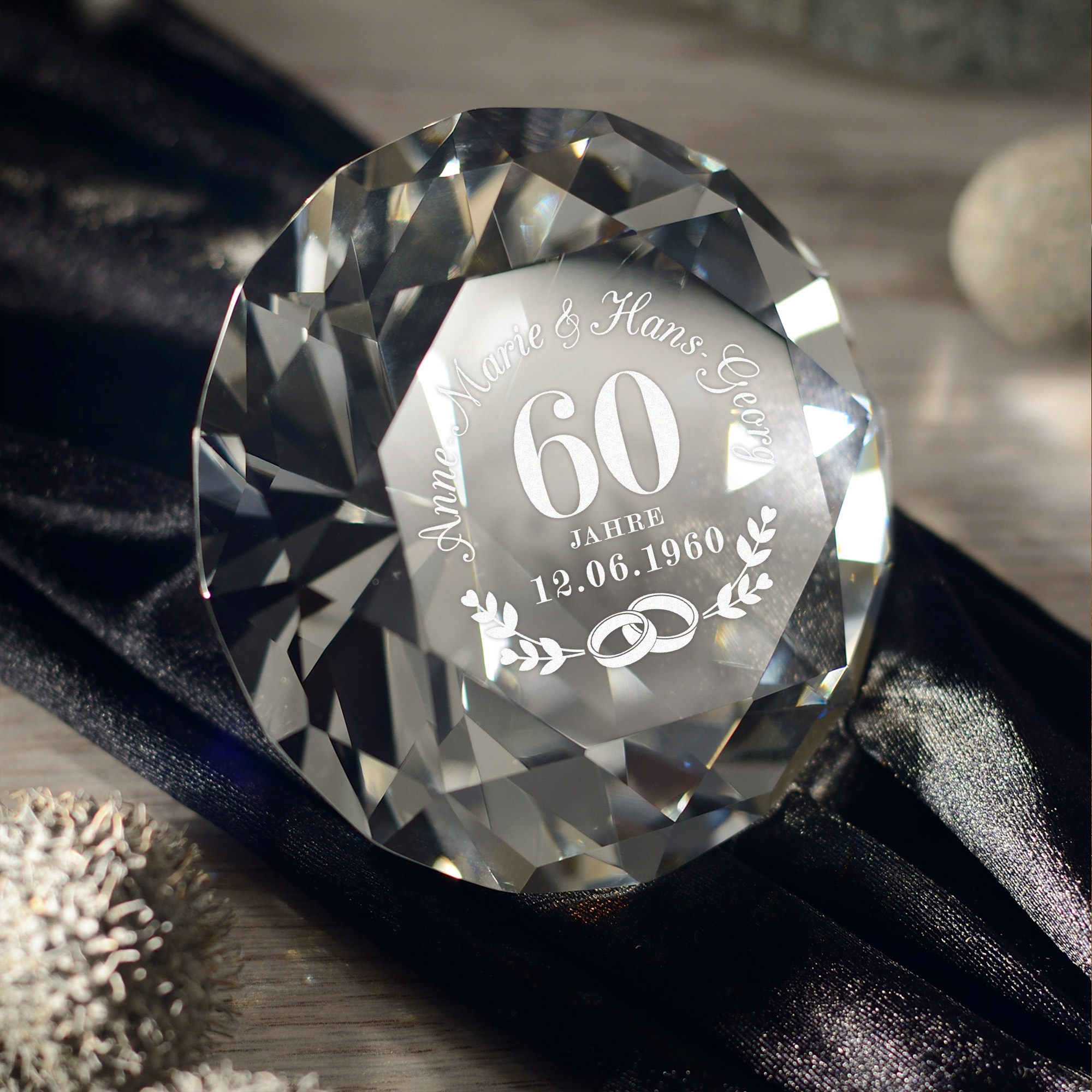 Diamant Kristall mit Gravur zur Diamantenen Hochzeit - Personalisiert