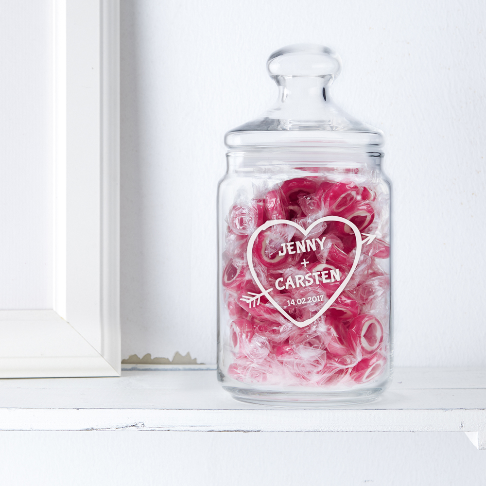 Bonbonglas mit Gravur Amors Pfeil