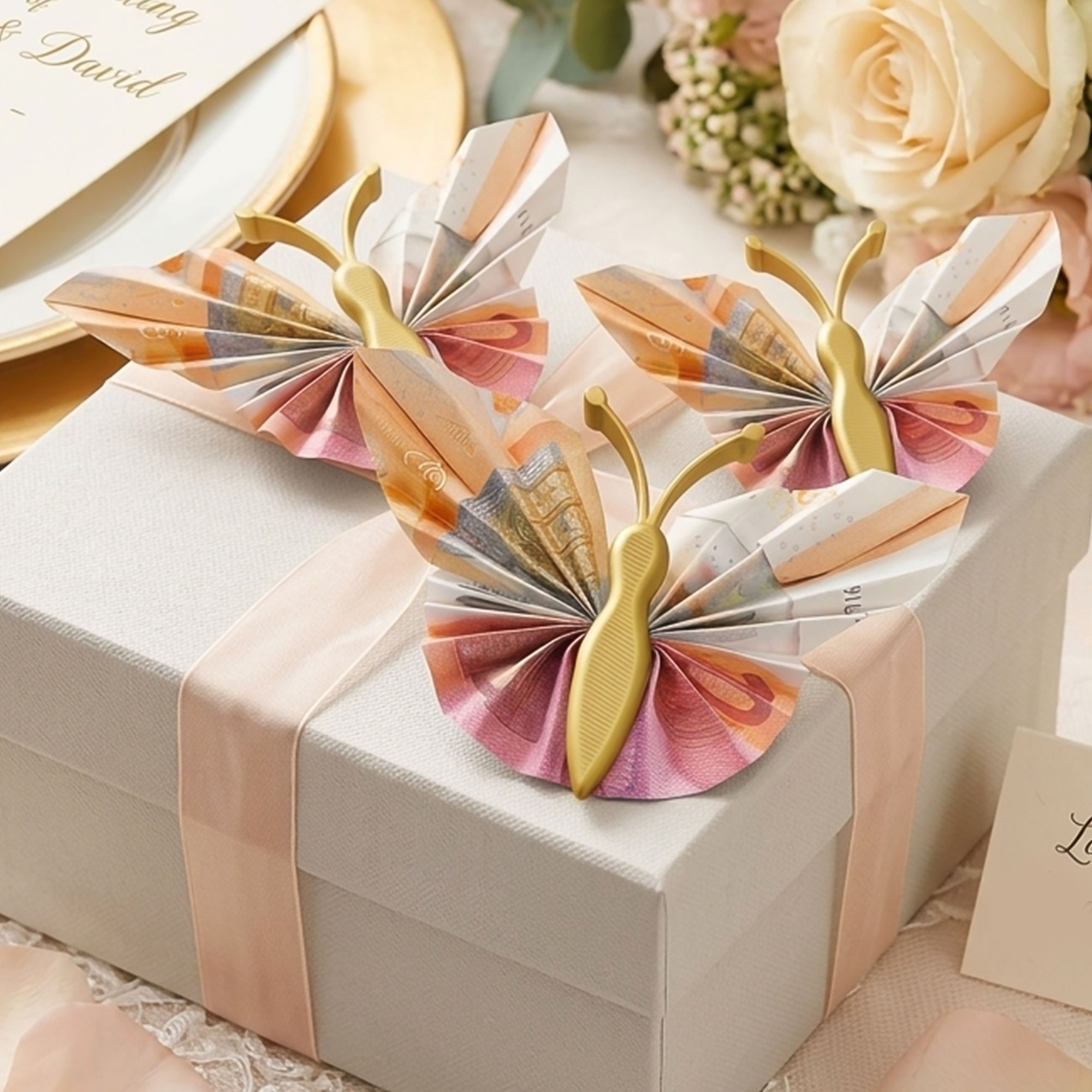 Geldgeschenk Schmetterling Gold - 3er Set Geschenkverpackung für Geld