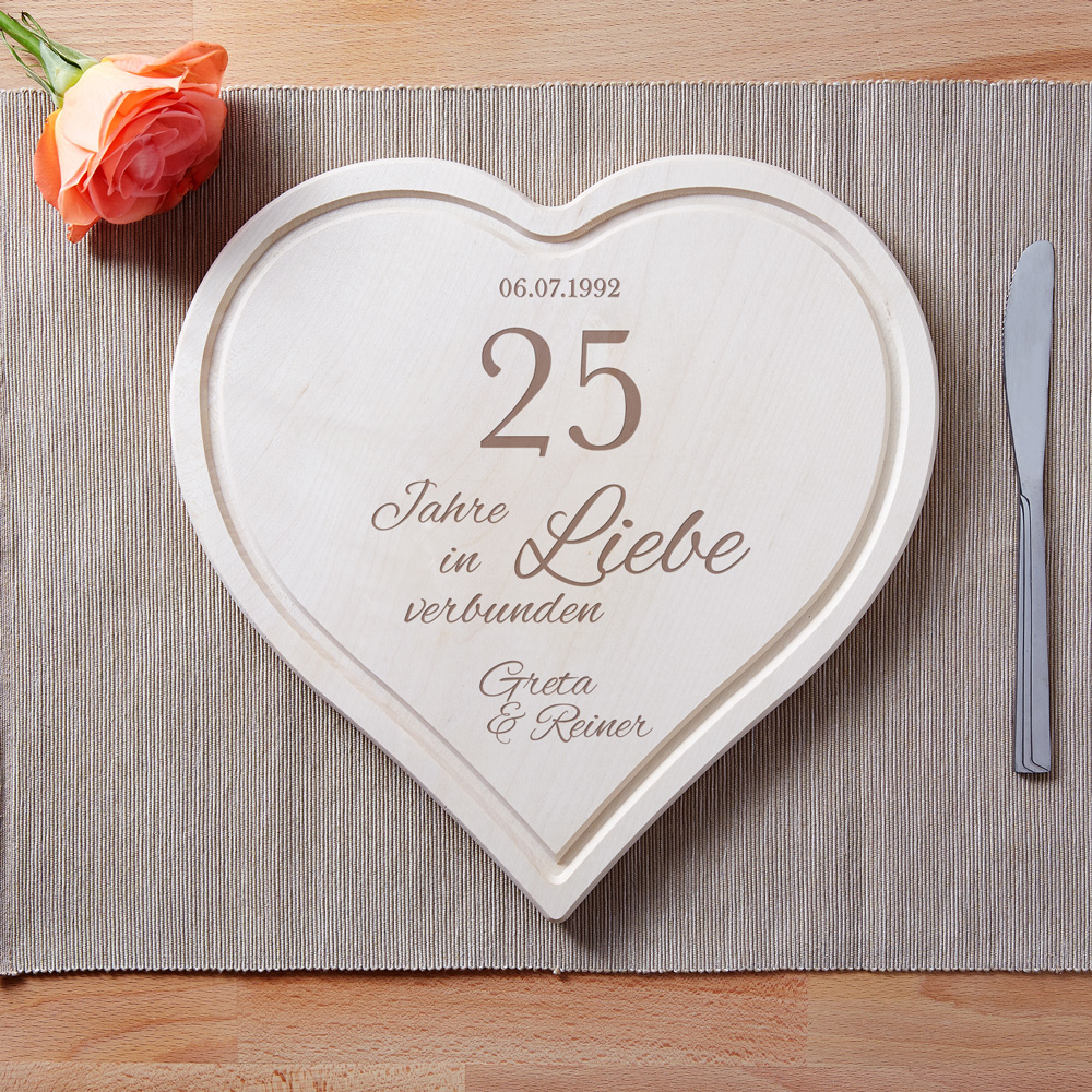 Herzbrett mit Gravur in Liebe Silberhochzeit - Personalisiert