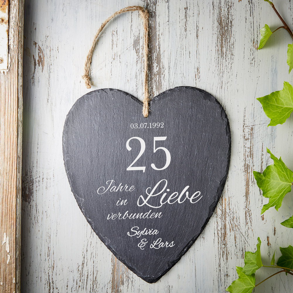 Schieferherz zur Silberhochzeit - Personalisiert