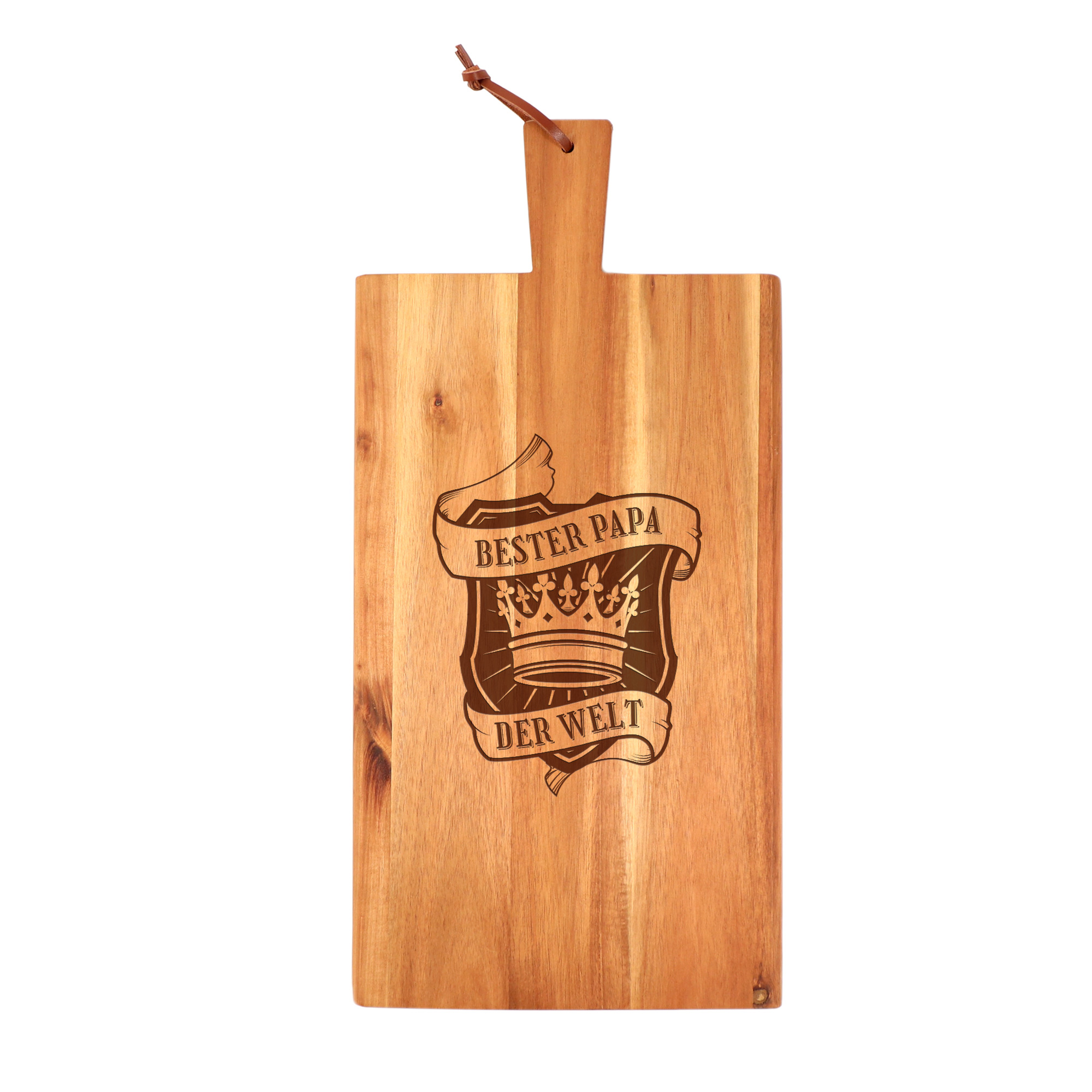 Holz Schneidebrett mit Griff, Holzbrett mit Gravur Bester Papa als Servierbrett, Küchenbrett als Vatertagsgeschenk, graviertes Grillbrett für Vater