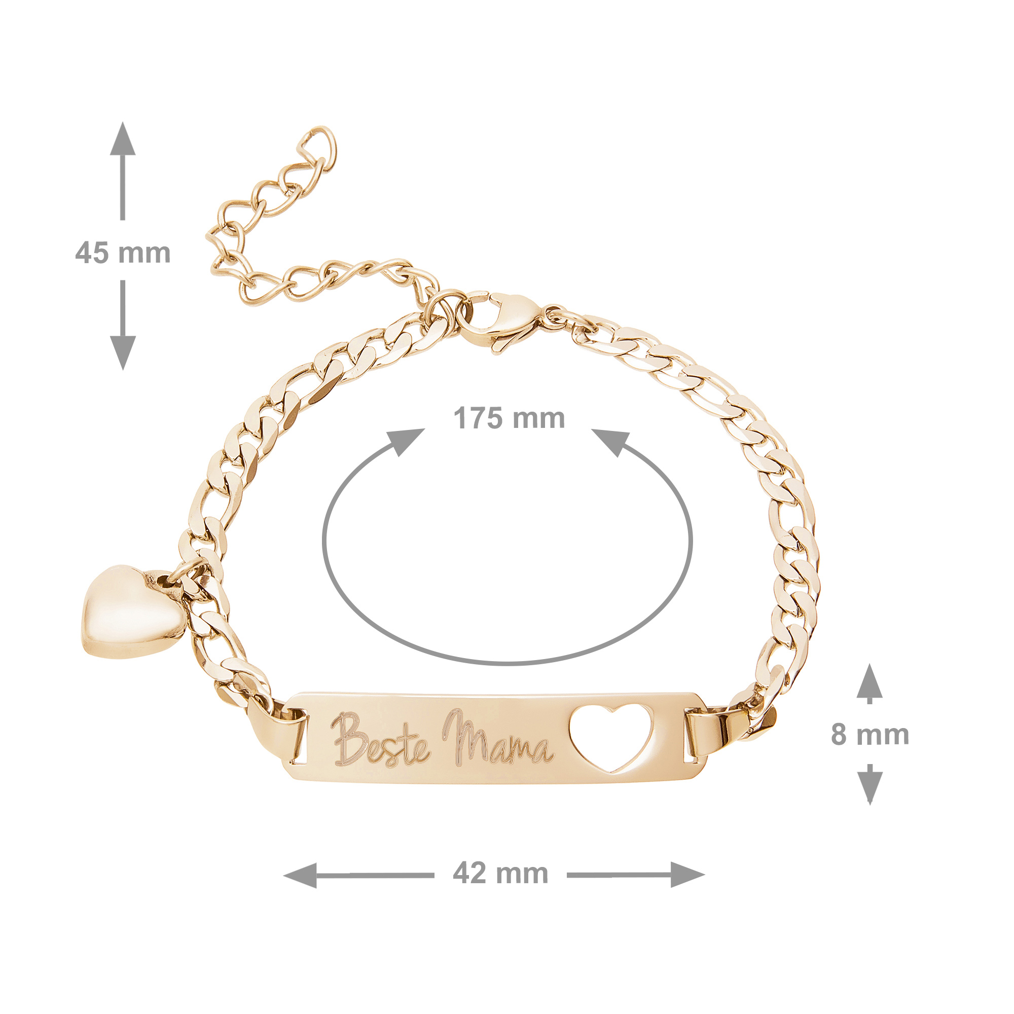 Gold Armband mit Gravur für Beste Mama - Herzstanze