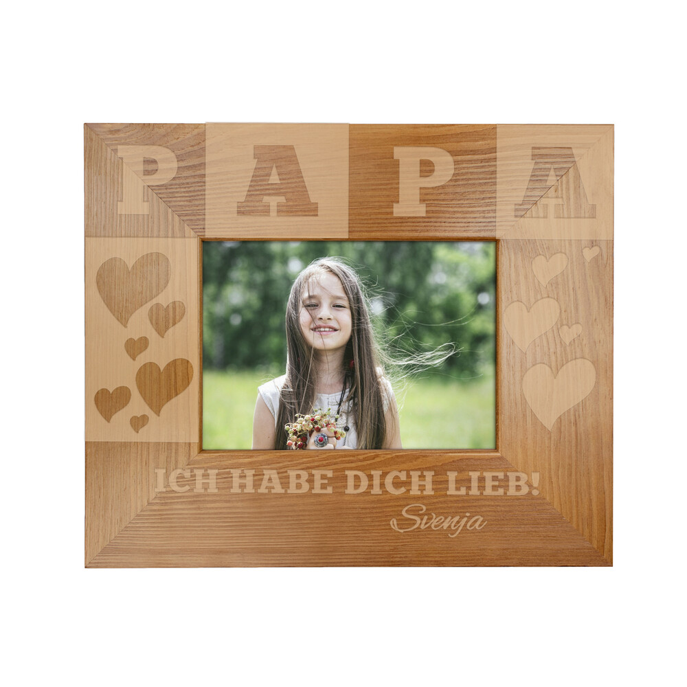 Bilderrahmen aus Holz mit Gravur für Papa - Personalisiert