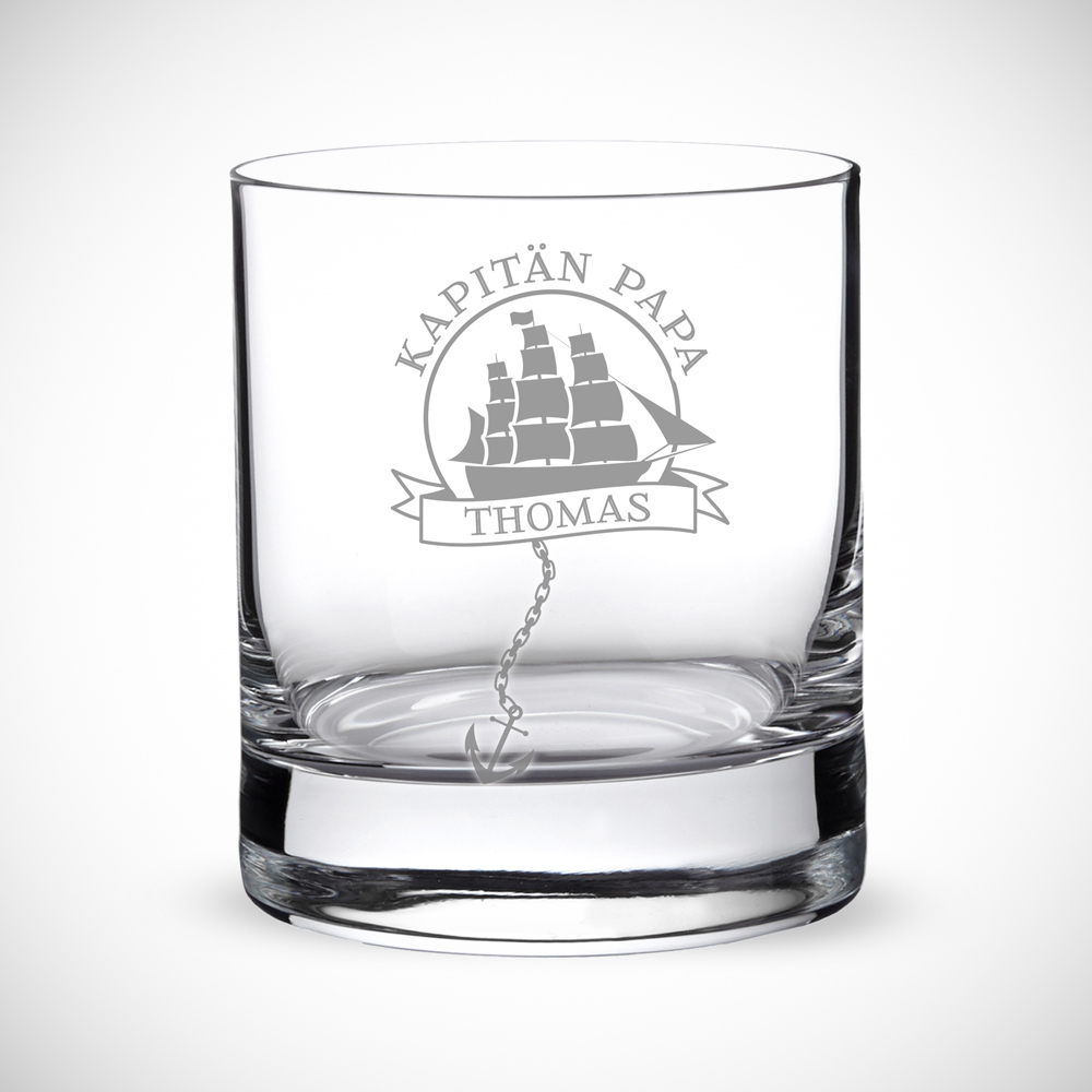 Rumglas mit Gravur für Vater - Kapitän - Personalisiert