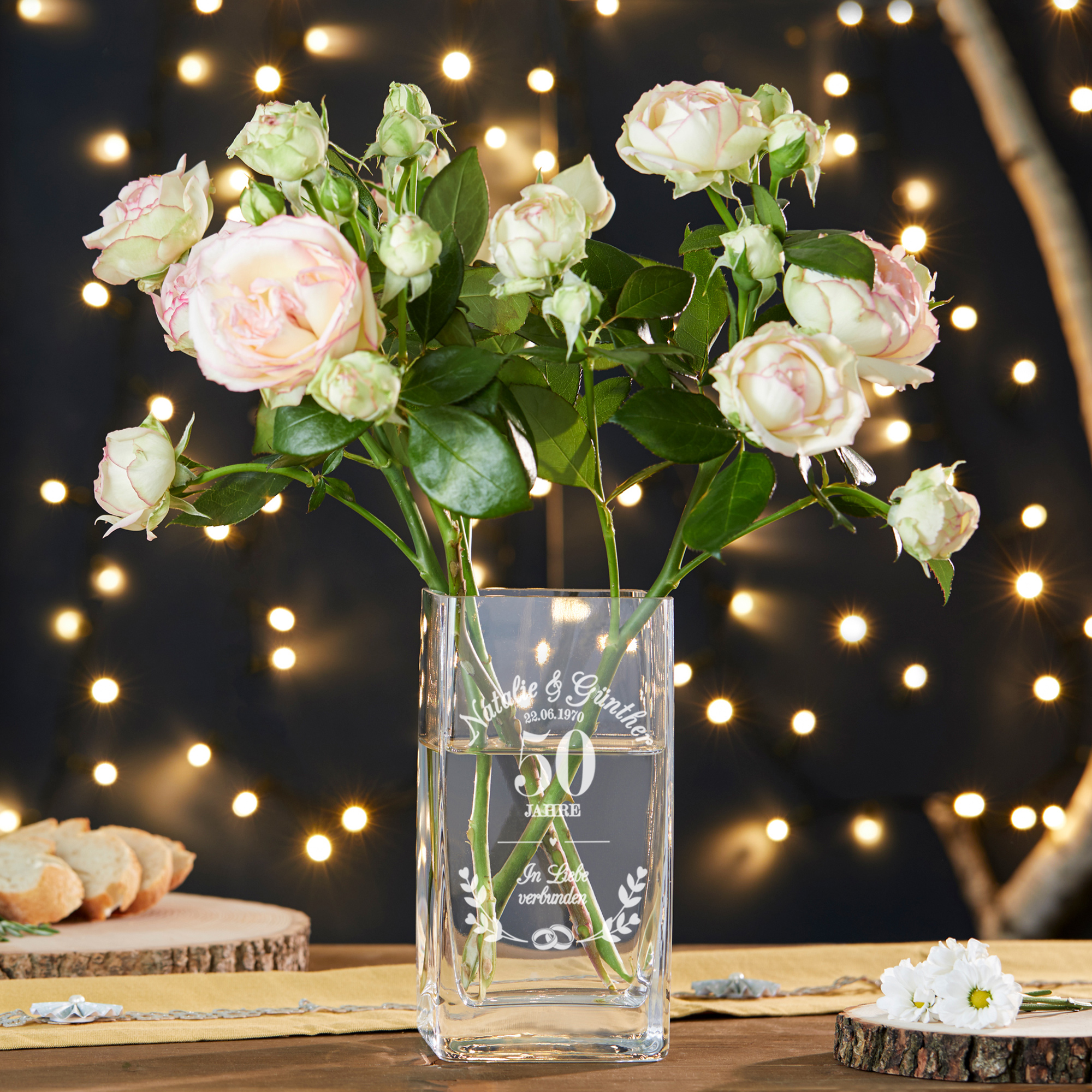 Vase mit Gravur Goldene Hochzeit - Personalisiert