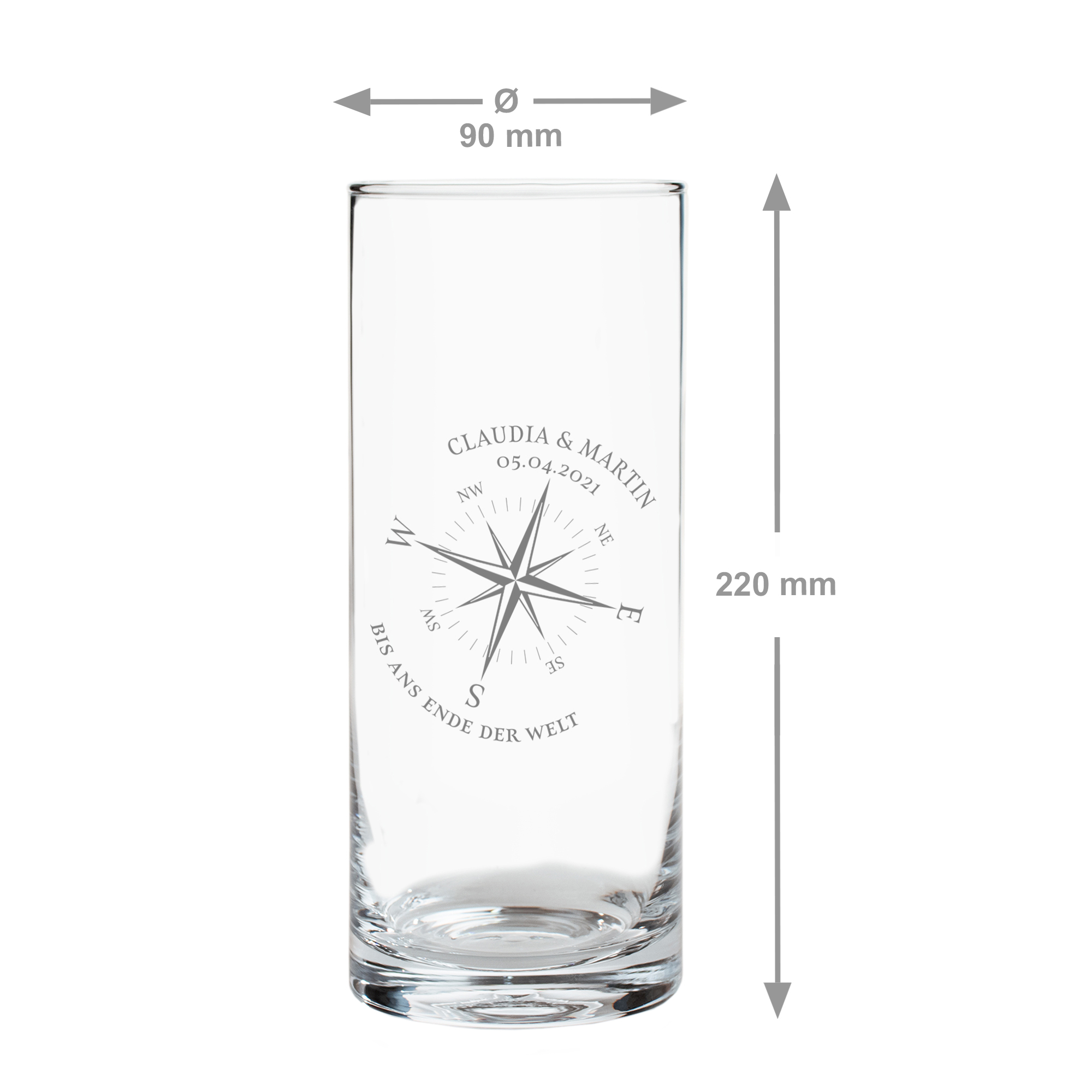 Vase - Rund - Kompass Liebe - Personalisiert