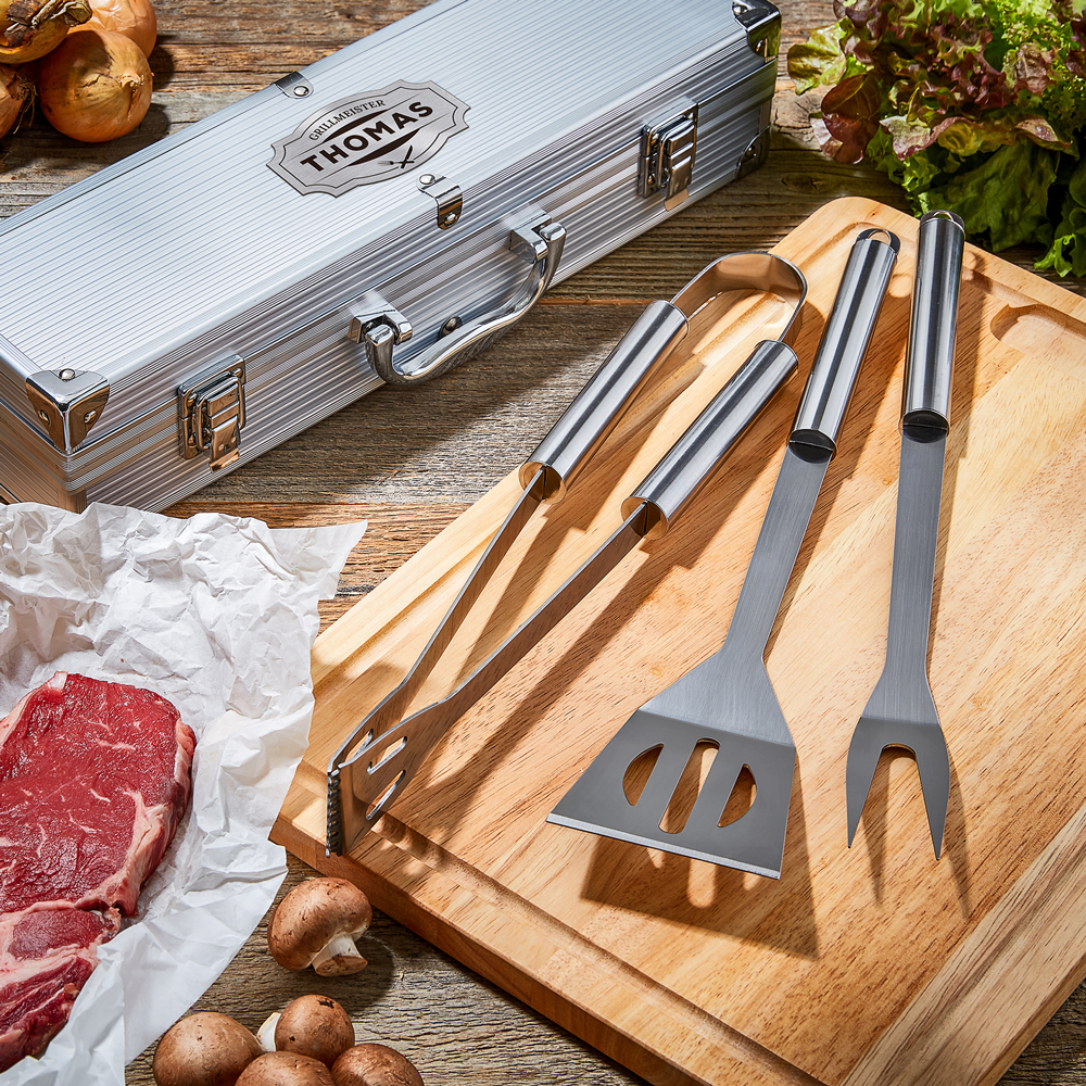 Grillbesteck - Grillset im Grillkoffer mit Gravur - Personalisiert