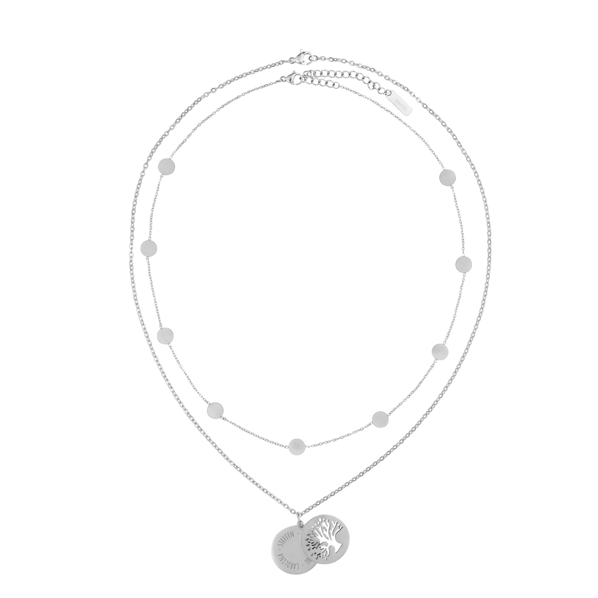 Set - Layering Kette und Halskette - Baum - Silber - Personalisiert