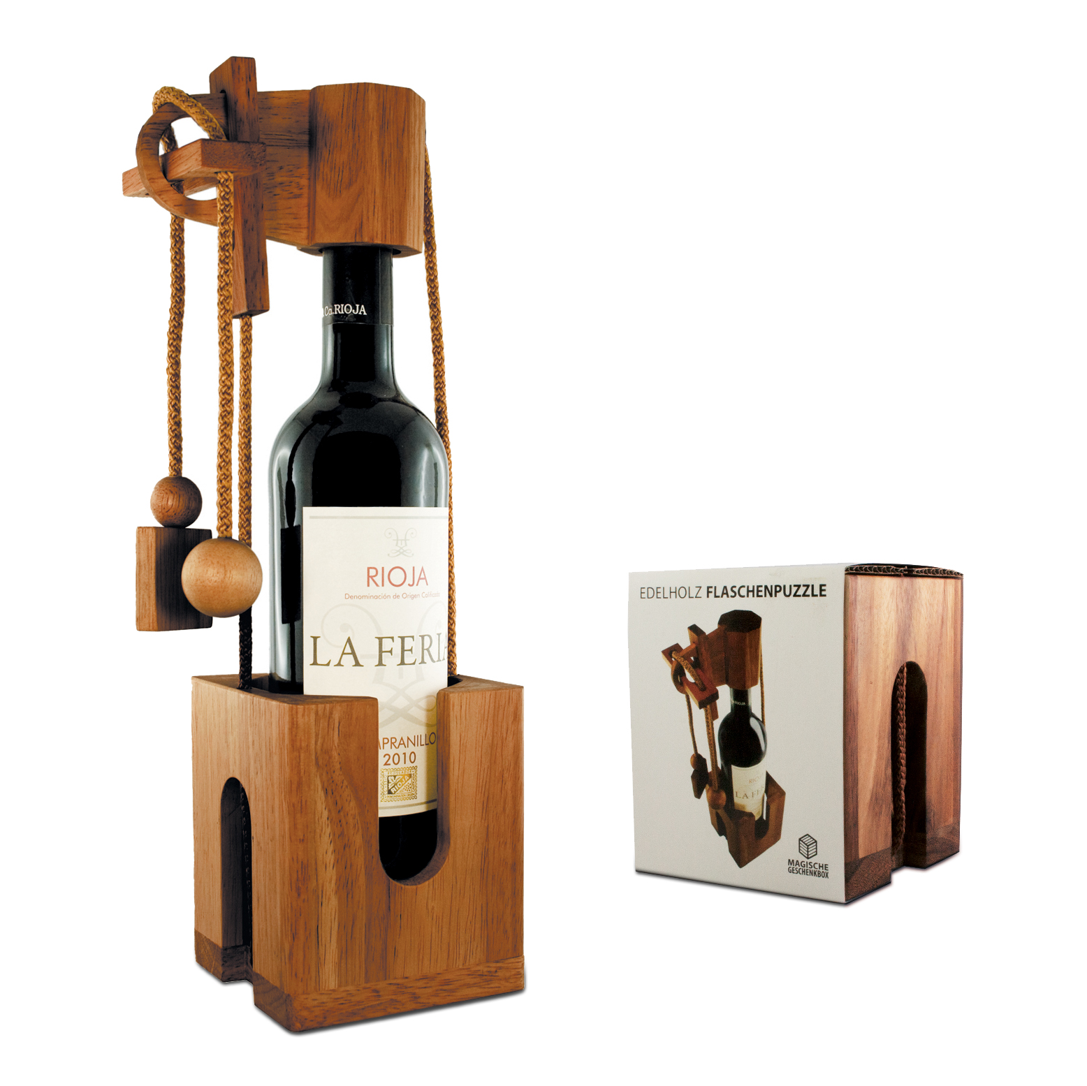 Edelholz Flaschenpuzzle aus dunklem Holz