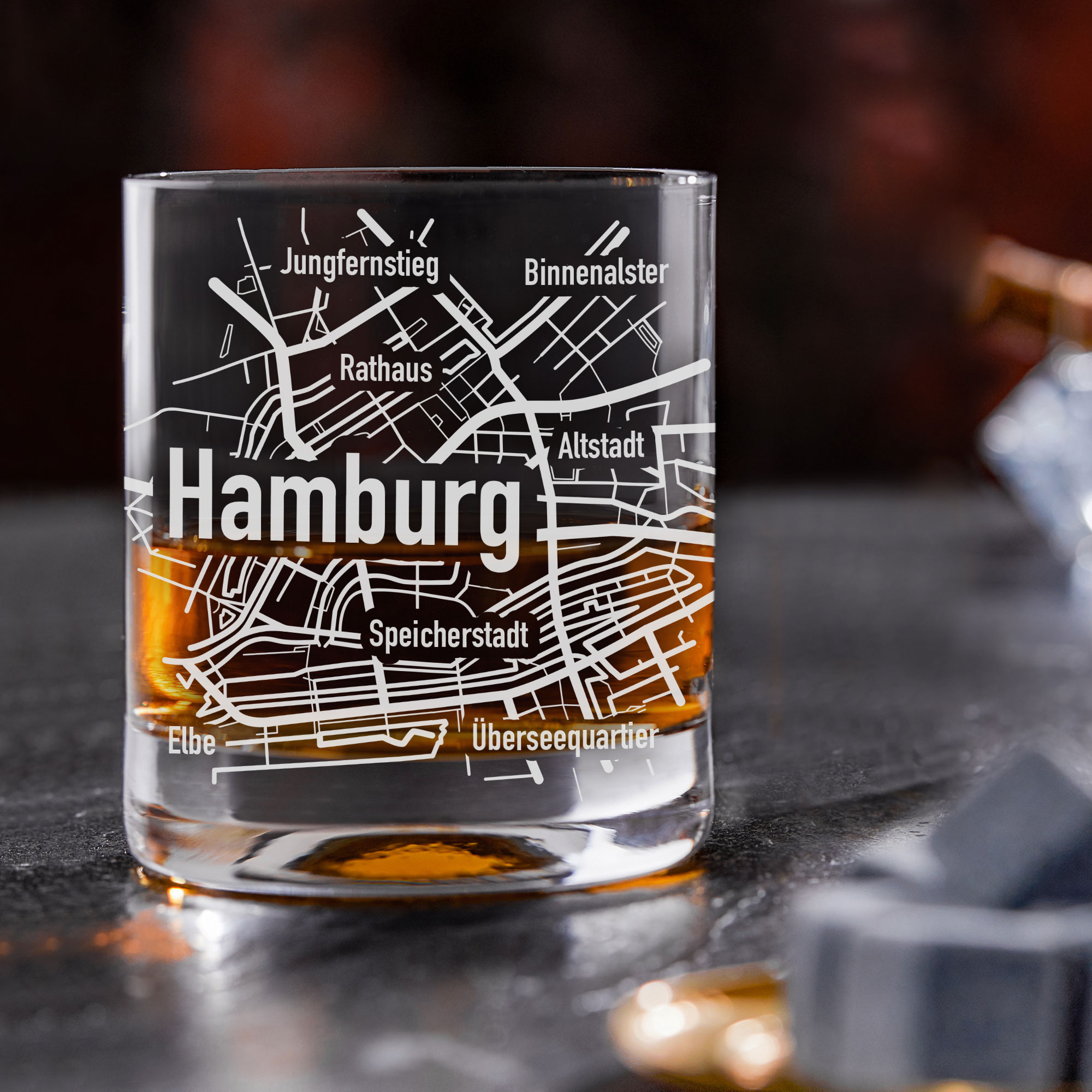 Whiskyglas mit Gravur - Hamburg