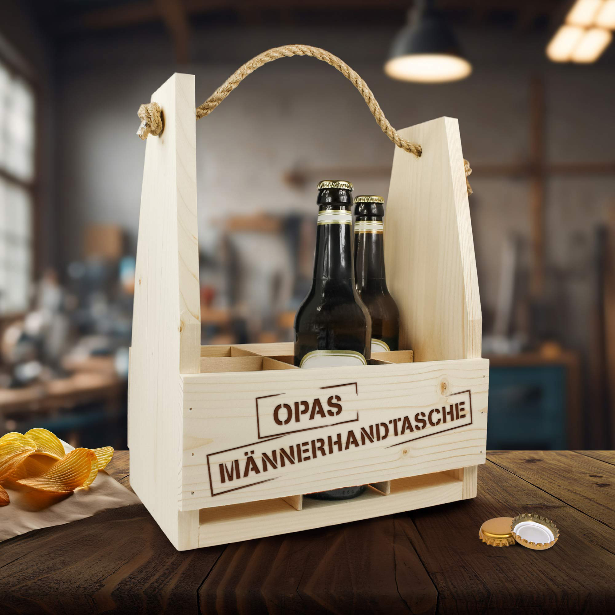 6er Holz Flaschenträger - Opas Männerhandtasche