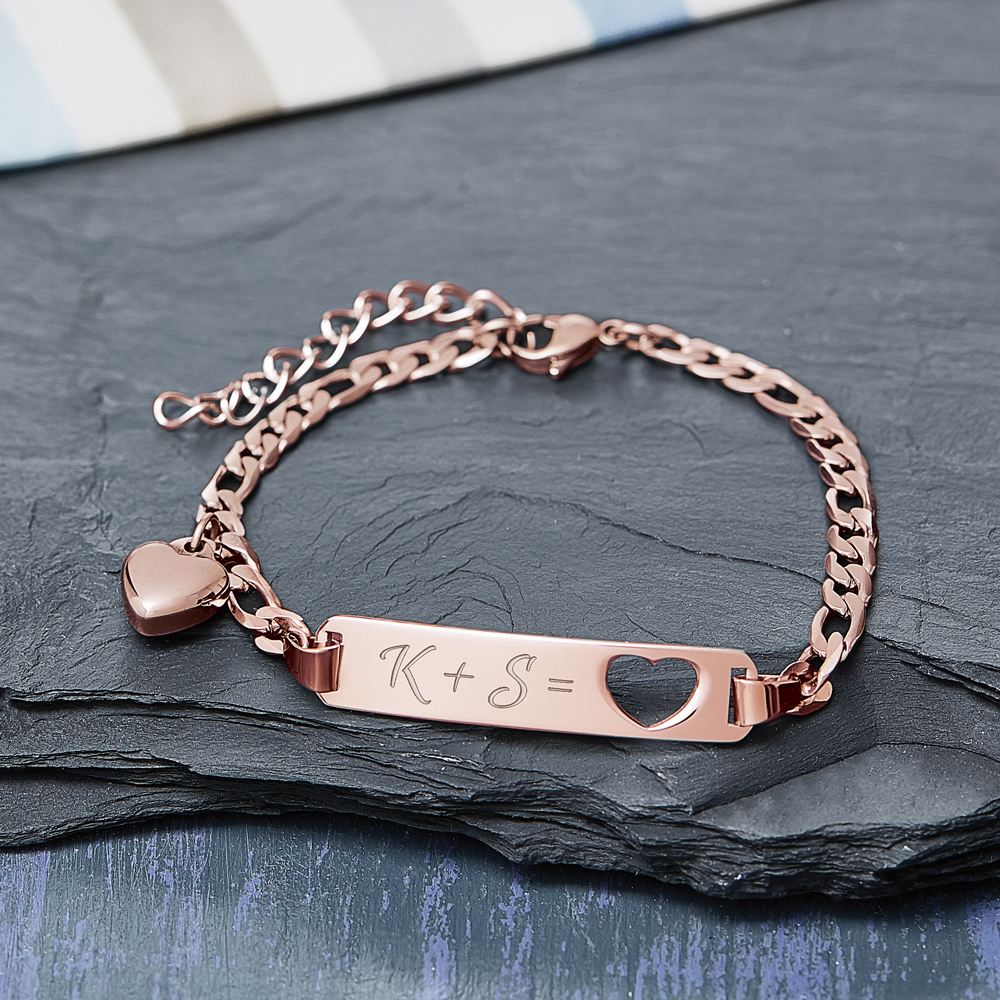Armband mit Gravur - Initialen Herz - Roségold - Personalisiert