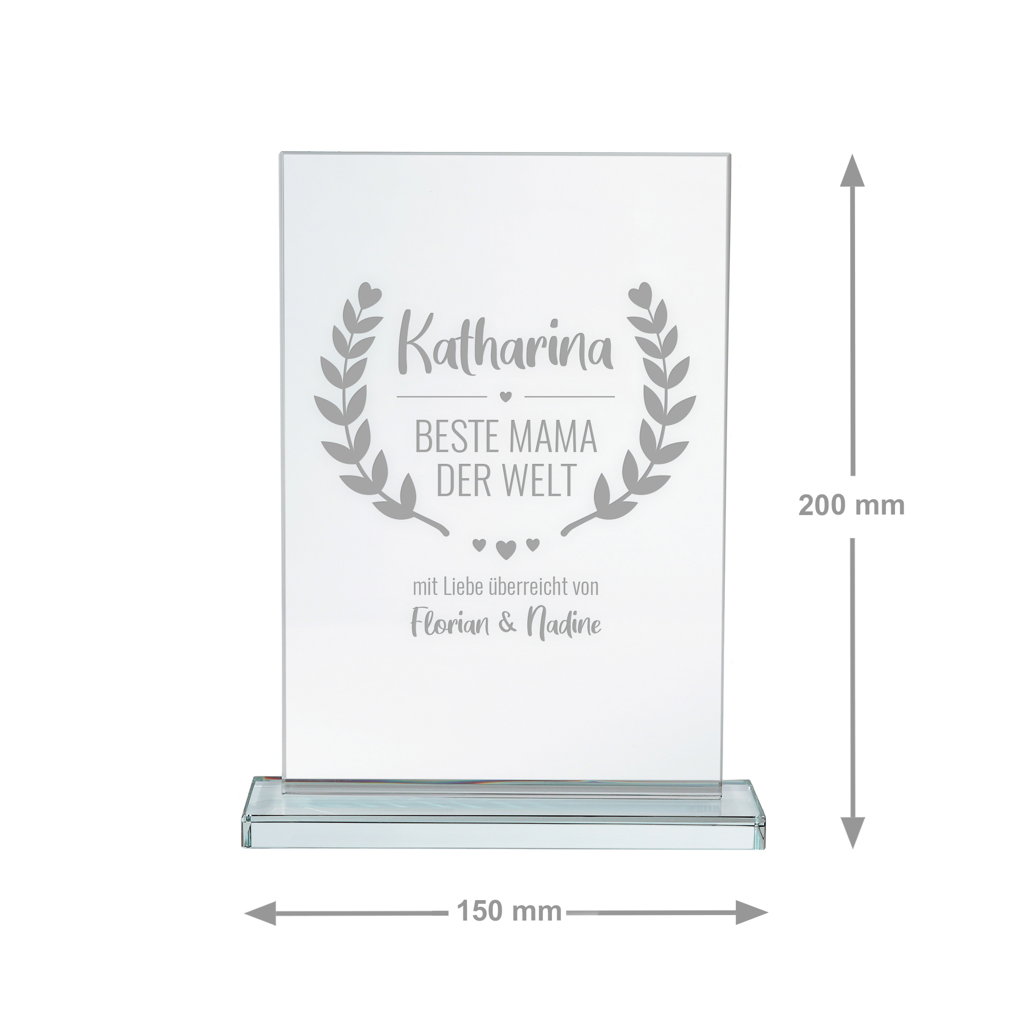 Auszeichnung für die Beste Mama - personalisierter Pokal aus Glas, Glastrophäe zum Muttertag, Glaspokal mit Gravur für Mutti als edle Glasdeko