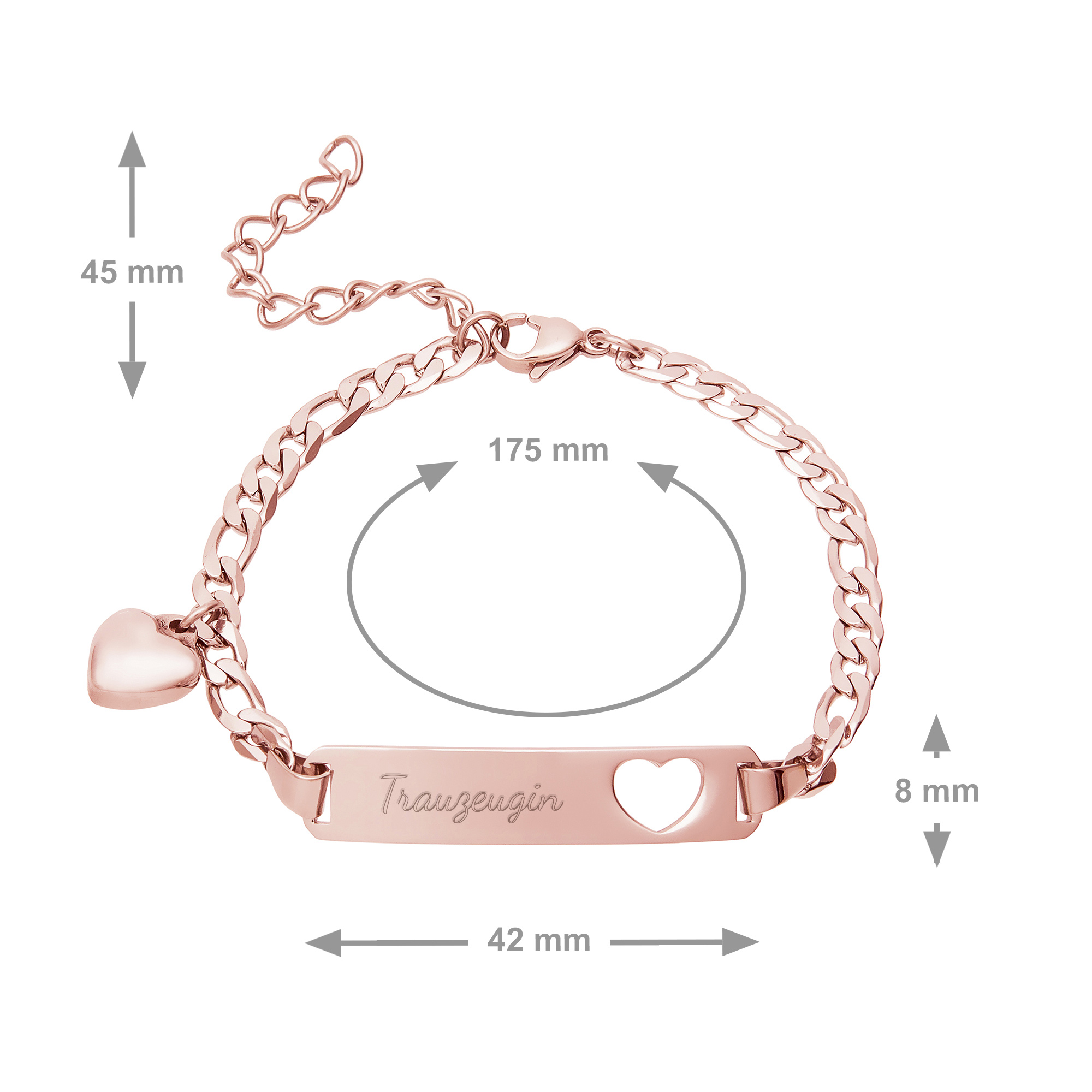 Armband Herzstanze in Roségold mit Trauzeugin Gravur