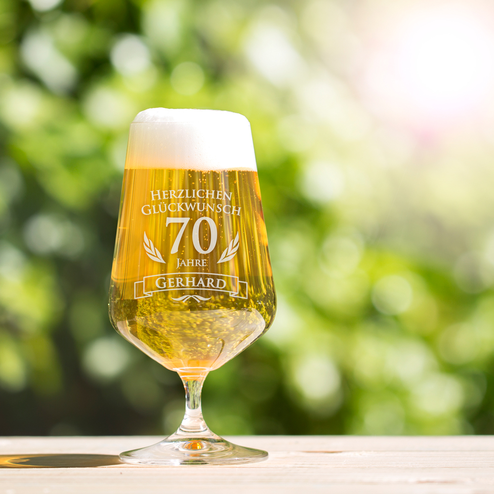 Bierglas mit Gravur - 70. Geburtstag - Pilstulpe - Personalisiert