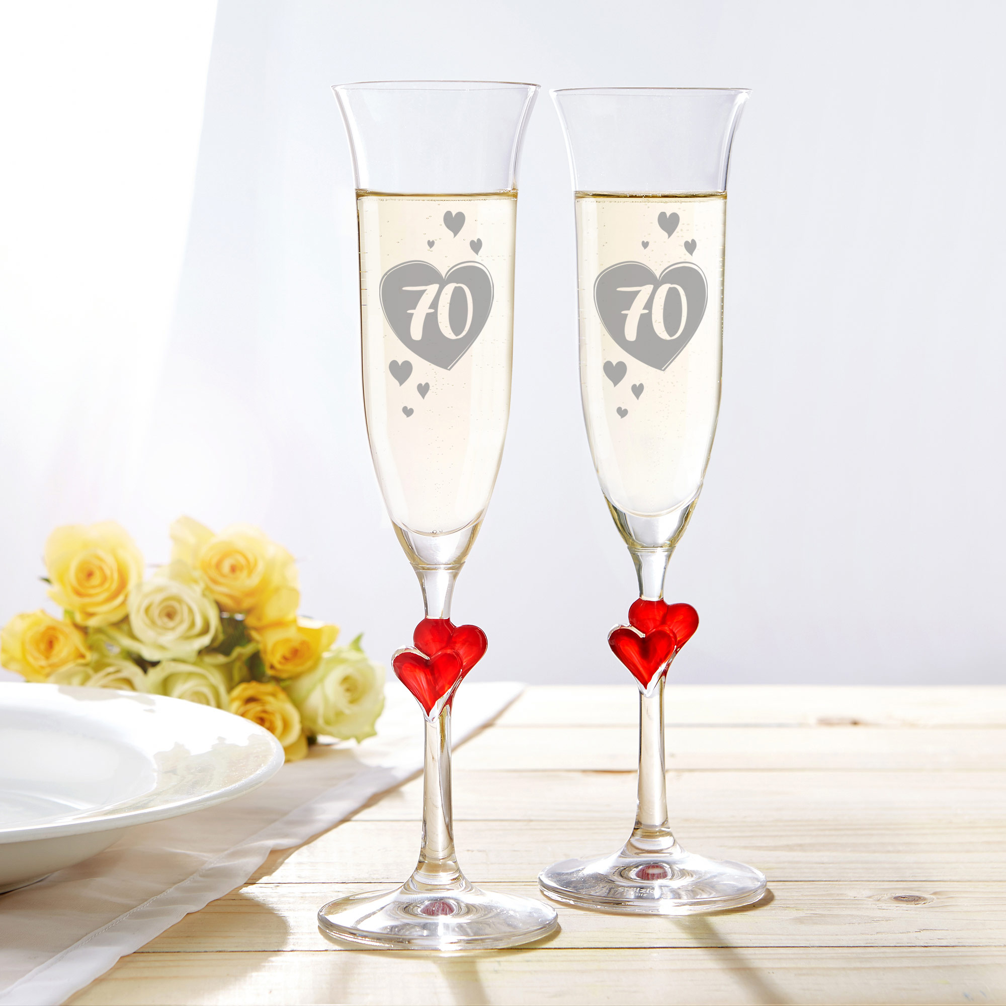 2er Set - Sektglas - Rote Herzen - 18. Geburtstag - Standard 2er Set - Sektglas - Rote Herzen - 18. Geburtstag - Standard