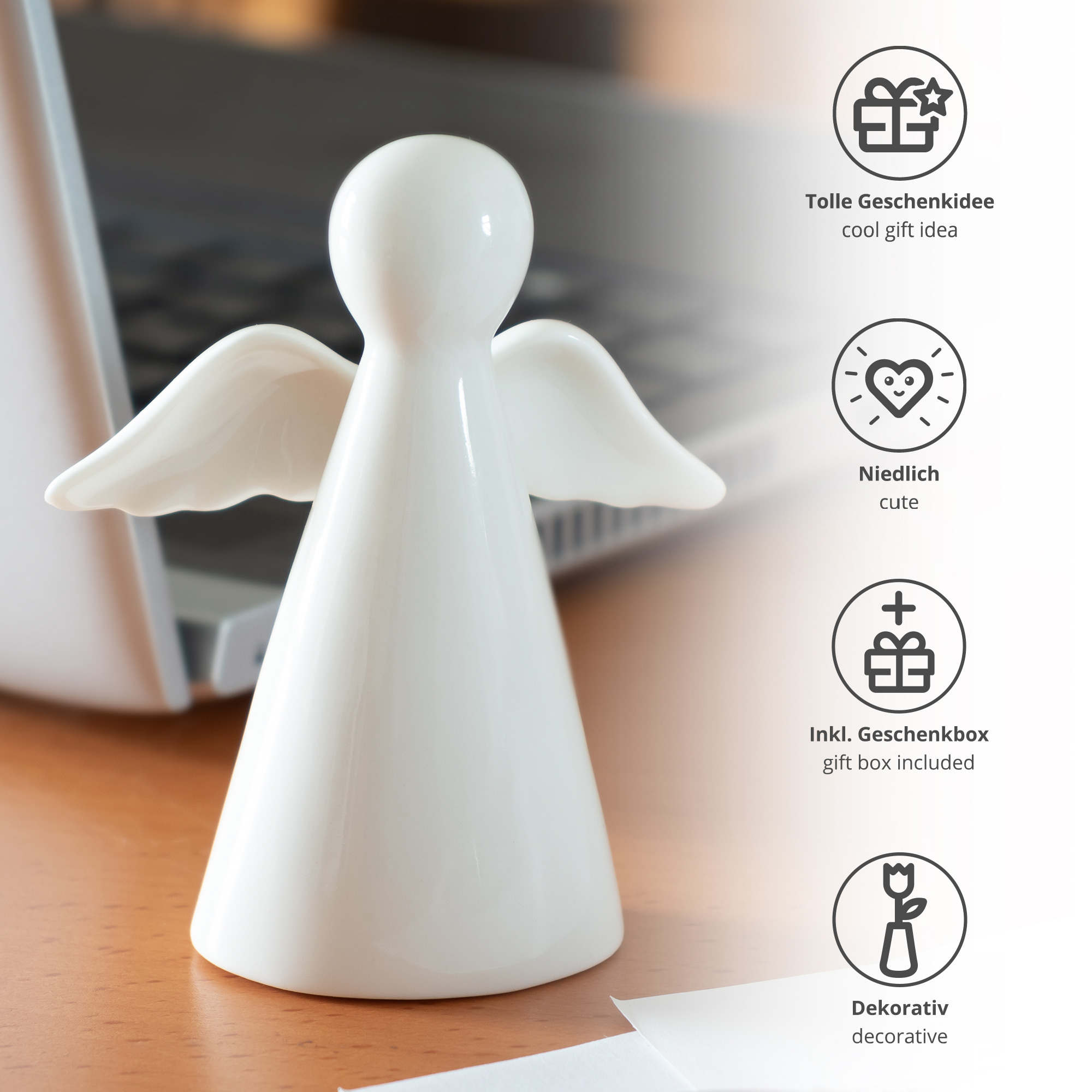 Schutzengel Glücksbringer als Geldgeschenk, Engelfigur in dekorativer Geschenkbox, Engel Geldgeschenk Weihnachten, Mini Schutzengel Figur in weiß