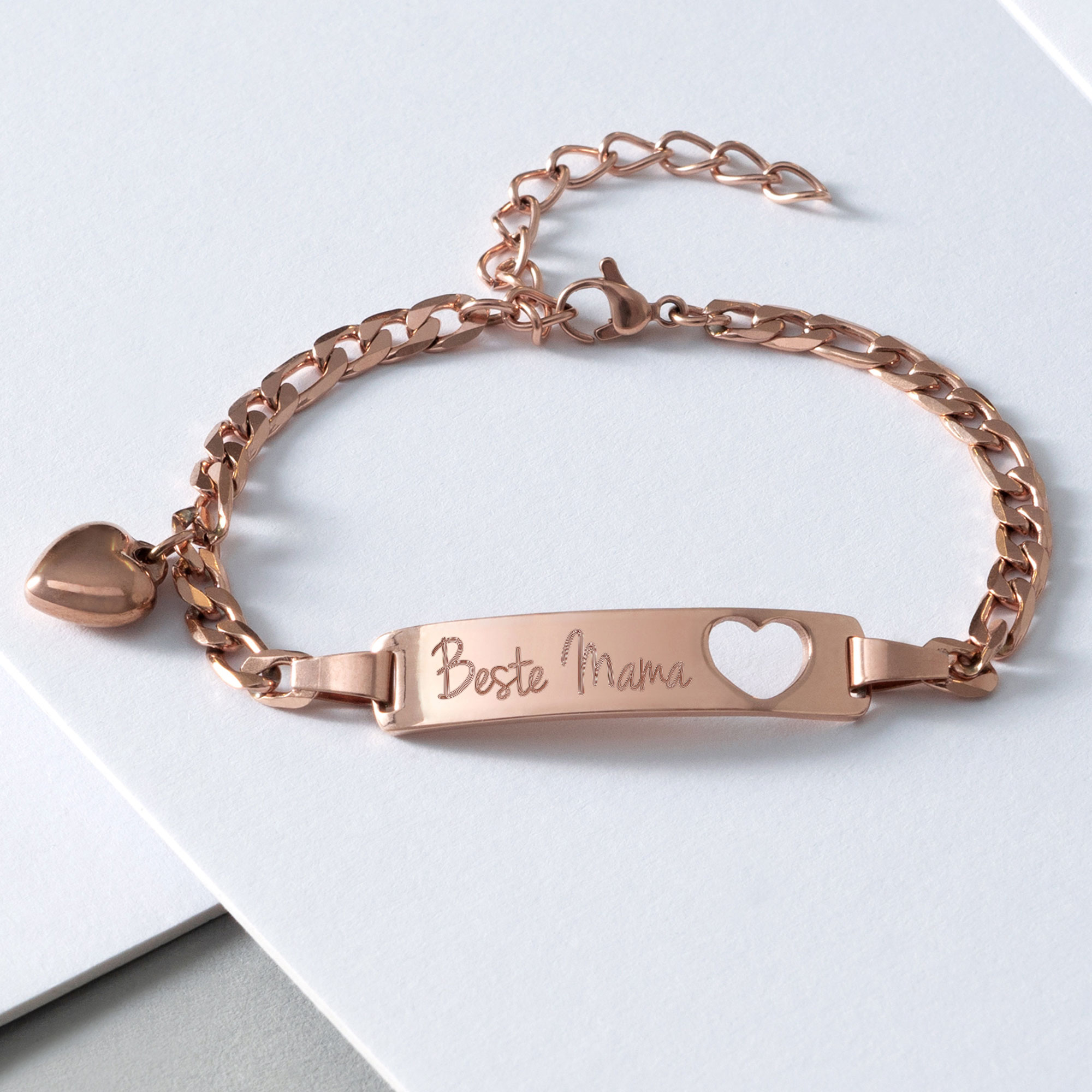 Roségold Armband mit Gravur für Beste Mama - Herzstanze