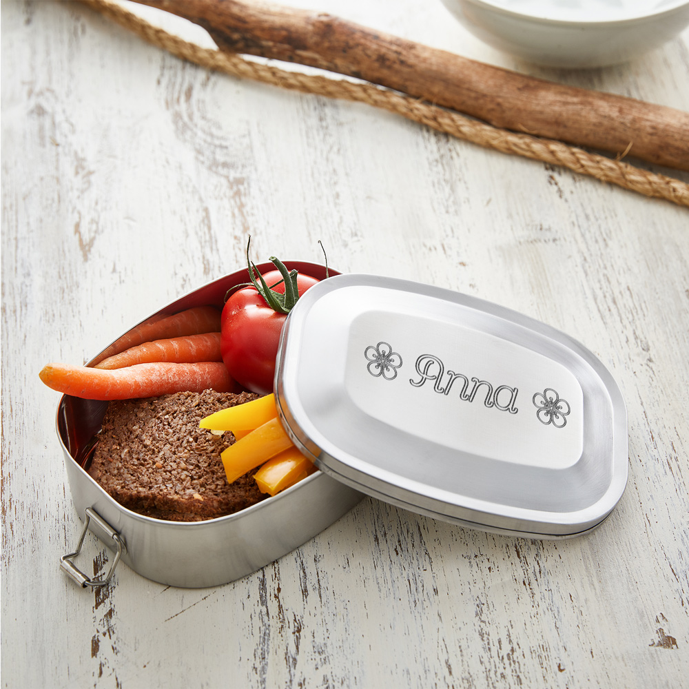 Runde Brotdose mit Gravur für Kinder - Lunchbox - Personalisiert - Edelstahl