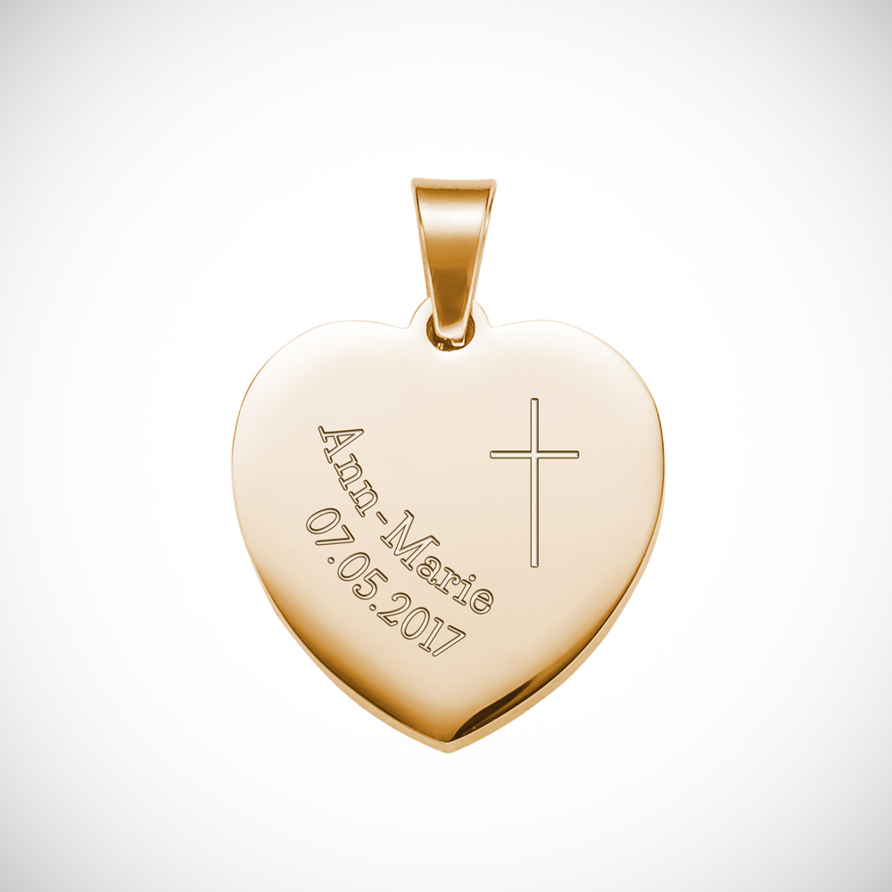 Herz Anhänger Kette mit Gravur - Gold - Kreuz - Personalisiert