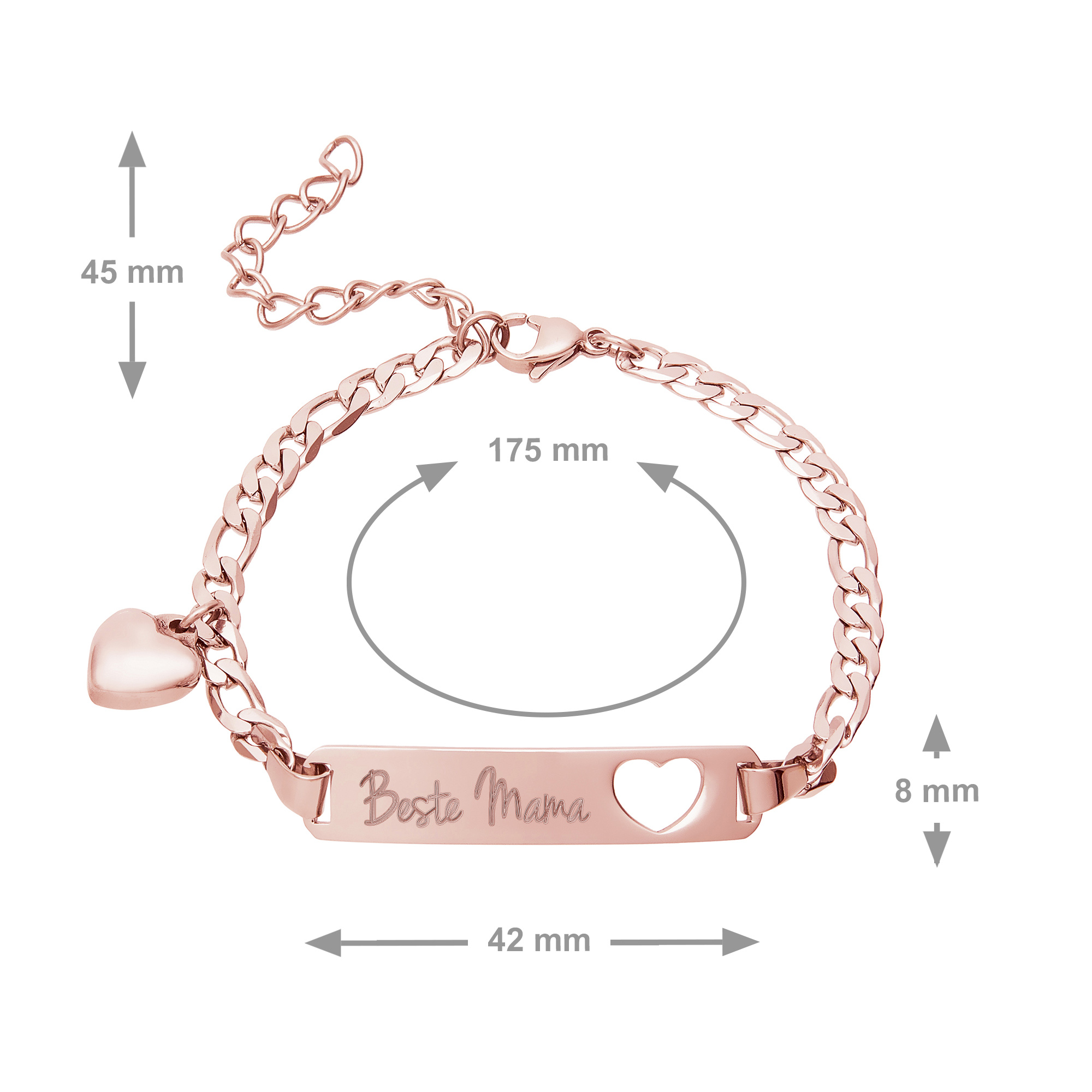 Roségold Armband mit Gravur für Beste Mama - Herzstanze