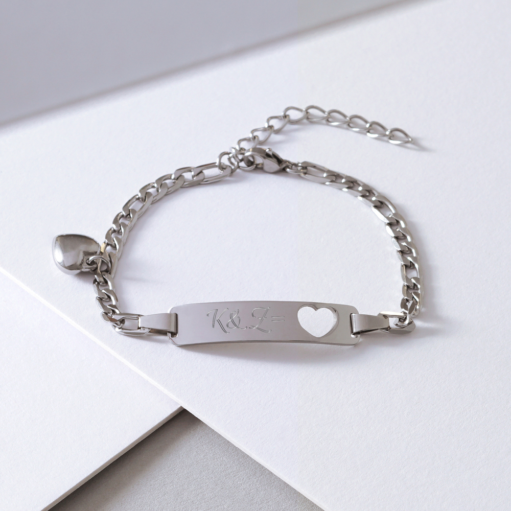 Armband mit Gravur Initialen - Herz - Silber - personalisiert - Gravur  Armband