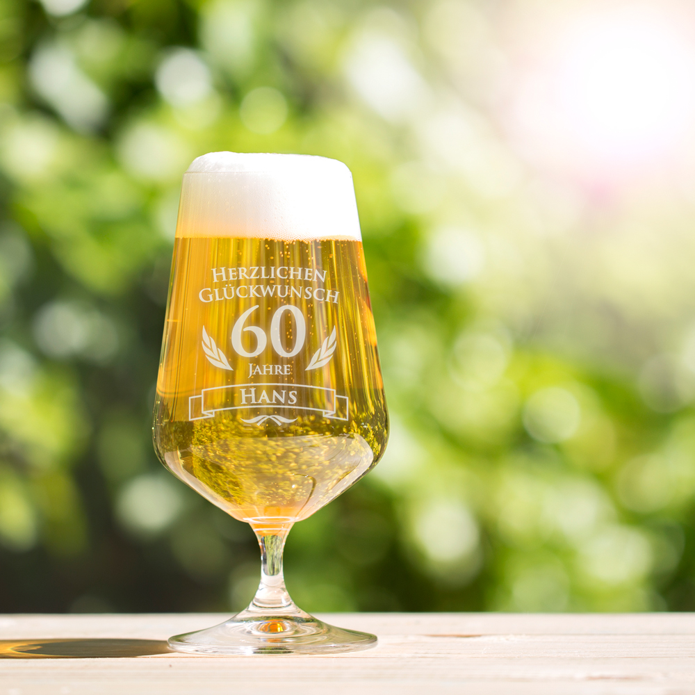 Bierglas mit Gravur - 60. Geburtstag - Pilstulpe - Personalisiert