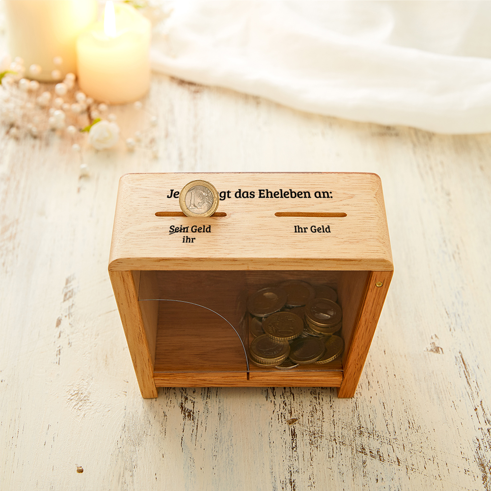 Holz Spardose zur Hochzeit - Er und Sie Trickspardose Holz Spardose zur Hochzeit - Er und Sie Trickspardose