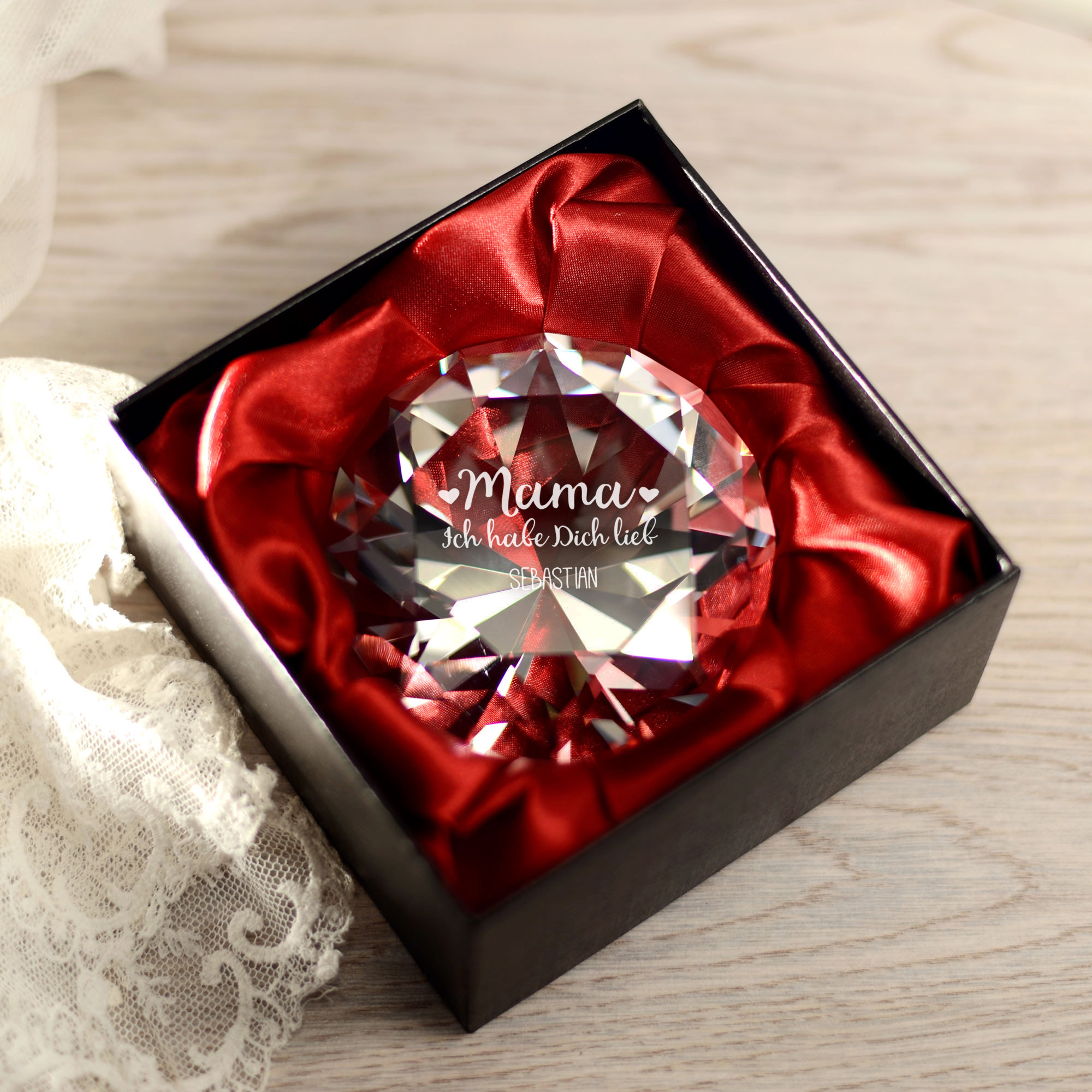 Diamant Kristall mit Gravur - Mama ich habe dich lieb - Personalisiert