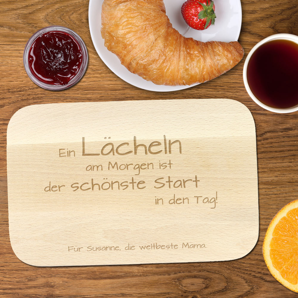 Frühstücksbrett mit Gravur und Spruch für Mama
