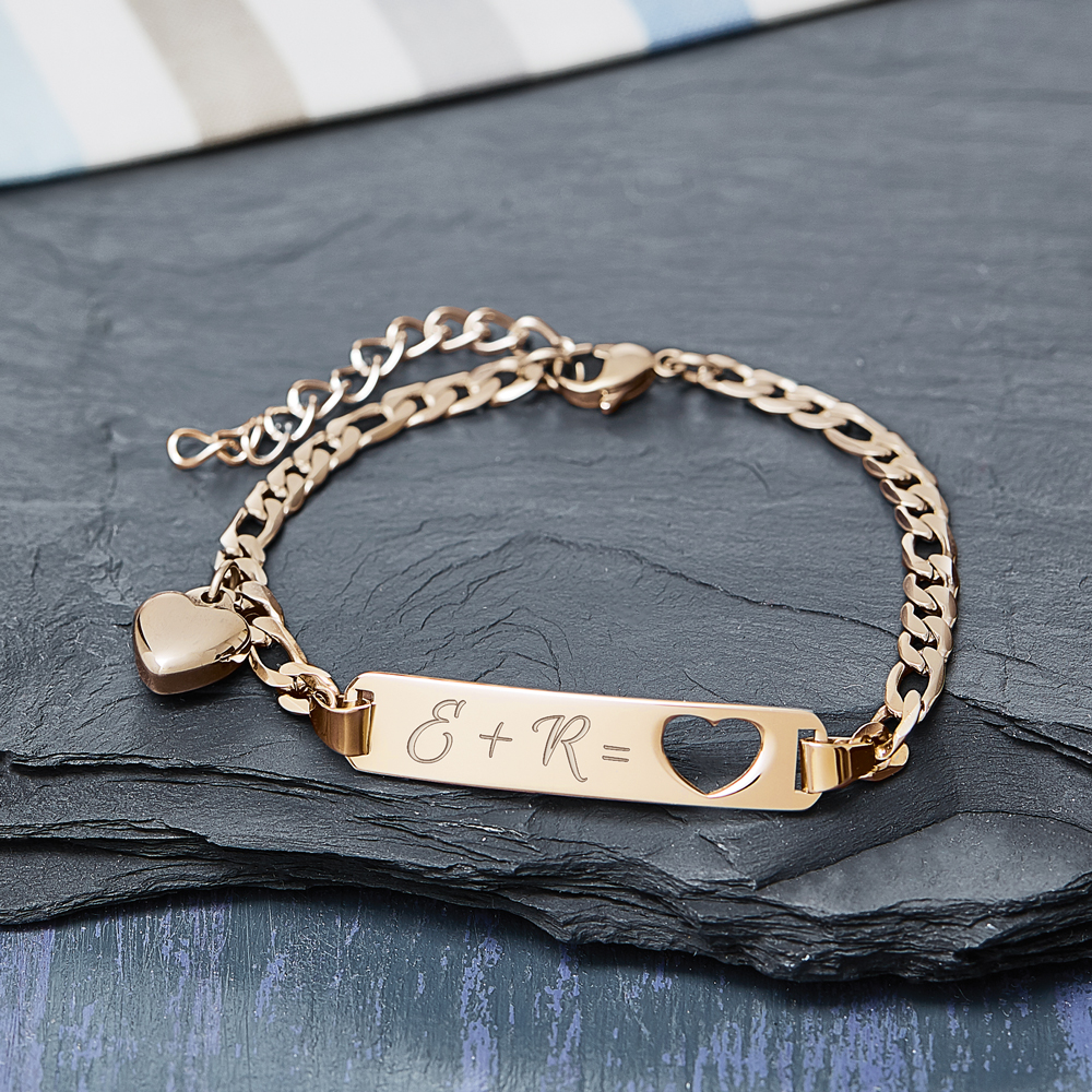 Armband mit Gravur - Initialen Herz - Gold - Personalisiert