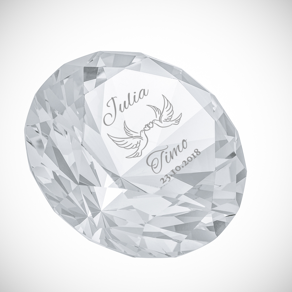 Diamant Kristall mit Gravur zur Hochzeit - Personalisiert