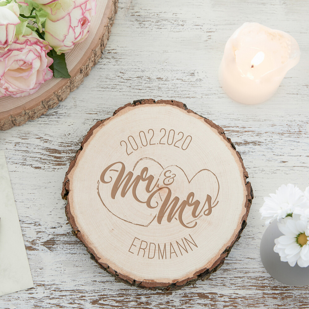 Baumscheibe zur Hochzeit Mr&Mrs Personalisiert