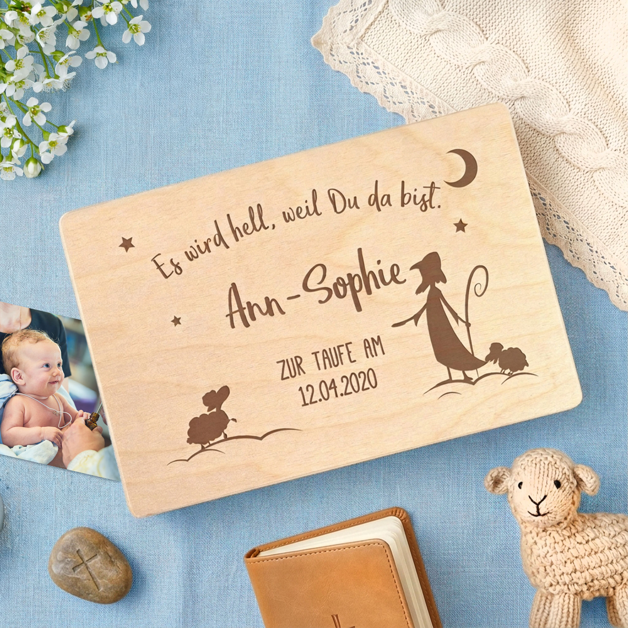 Erinnerungsbox zur Taufe - Hirte - Personalisiert