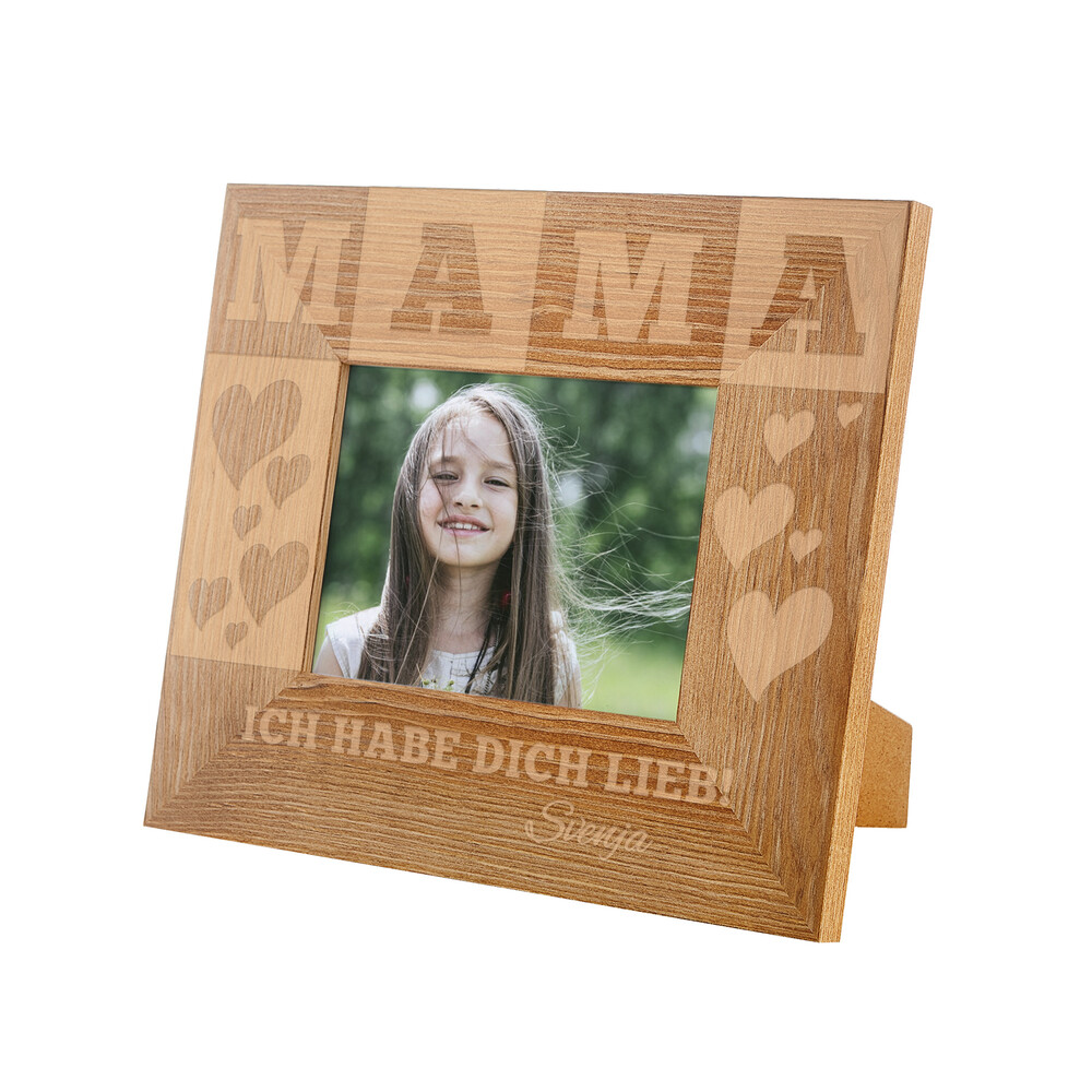 Bilderrahmen aus Holz mit Gravur für Mama - Personalisiert