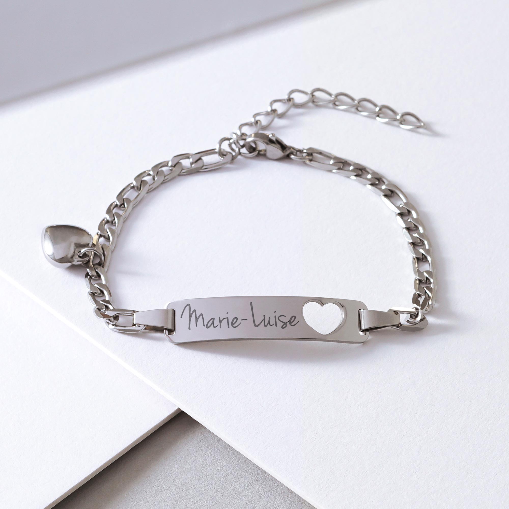 Armband mit Gravur - Name Herz Silber - Personalisiert